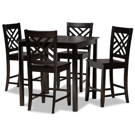 Baxton Studio Caron Modern and Contemporary Dark Brown Finished Wood 5-Piece Pub Set 187-11432-9776-Zoro